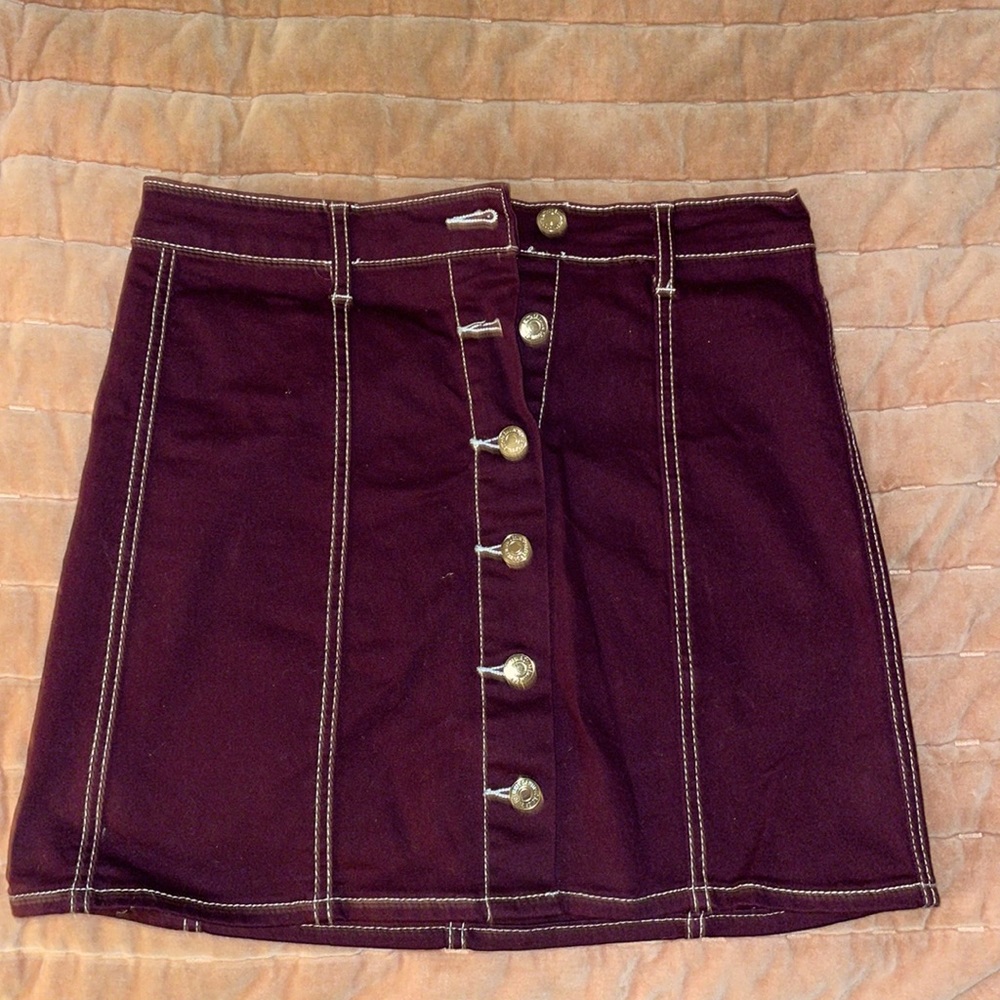 purple denim skirt